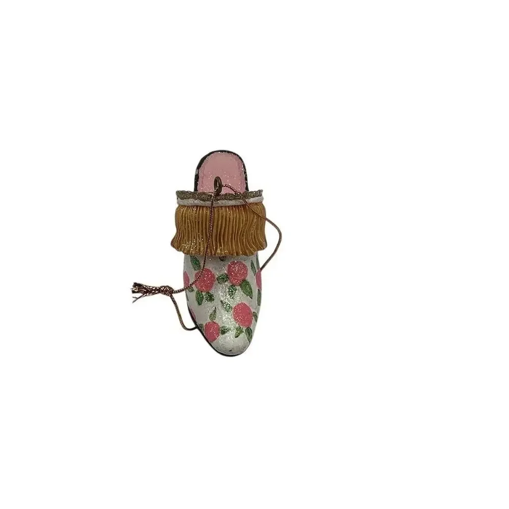 Shoe Christmas Ornament Pink Floral Gold Accents‎